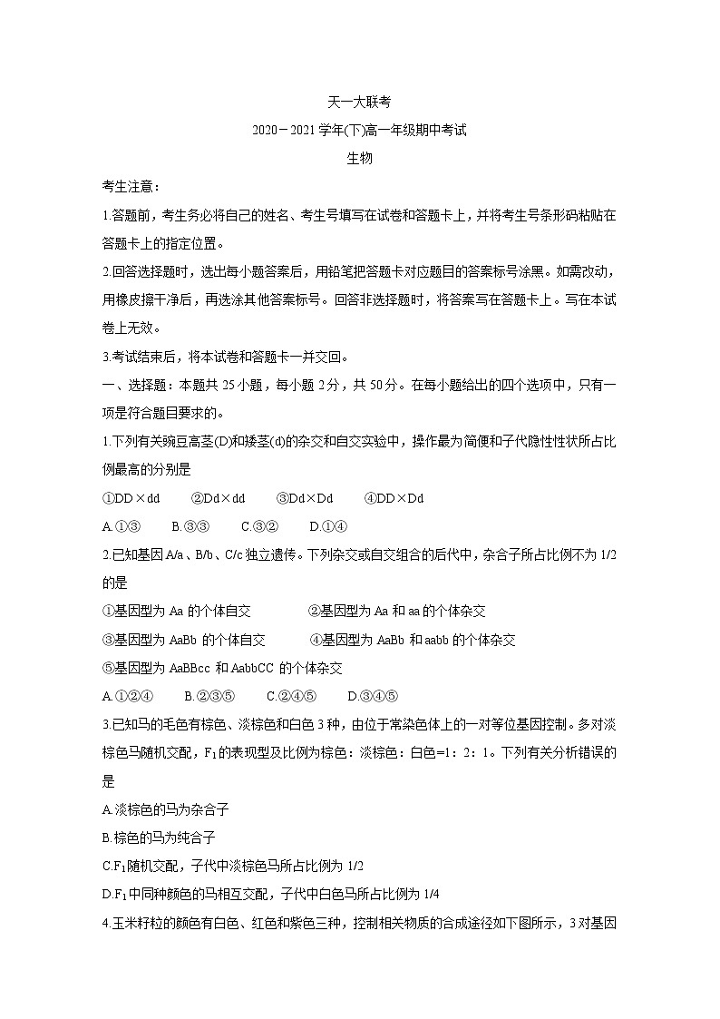 河南省天一大联考2020-2021学年高一下学期期中考试+生物+答案01