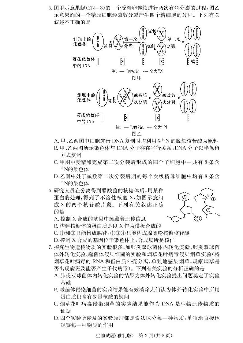 雅礼中学2021届高三6次月考试卷生物（含答题卡）02