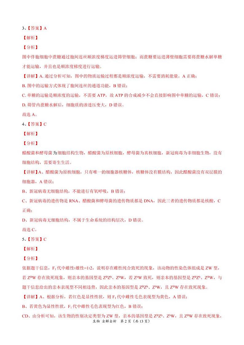 衡水名校联盟2021年高考押题预测卷-生物（含答案答题卡）02