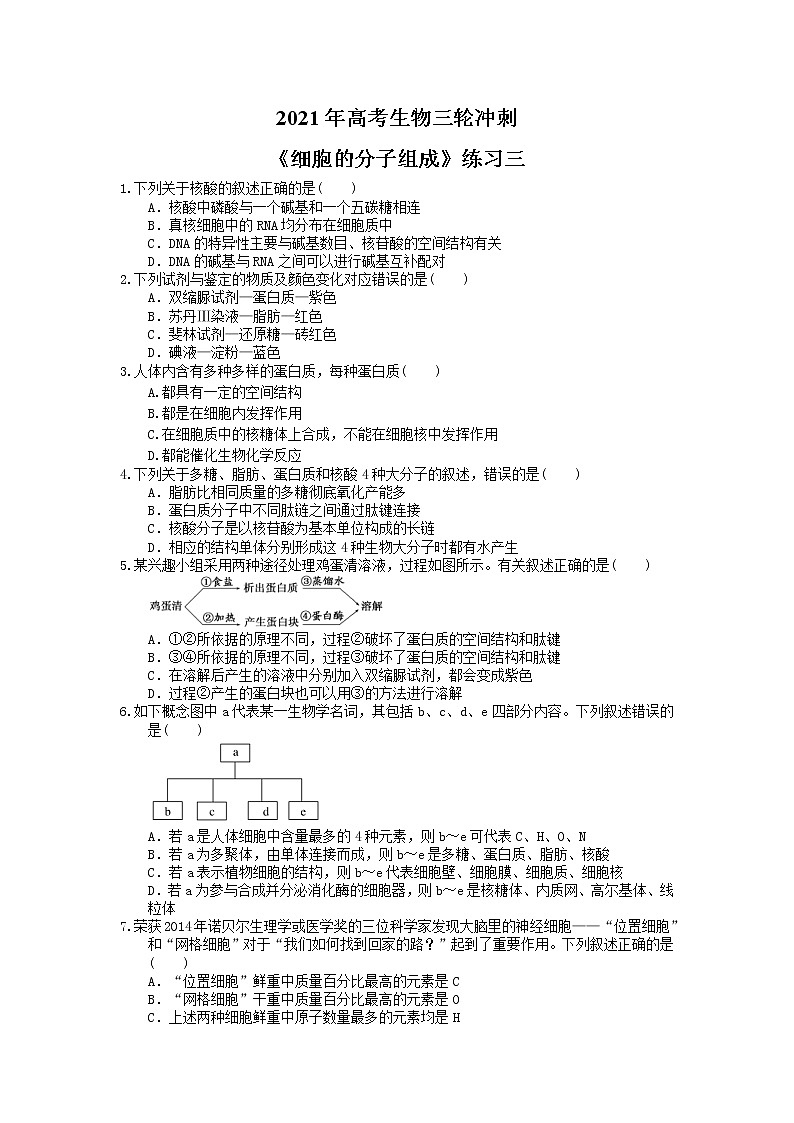 2021年高考生物三轮冲刺《细胞的分子组成》练习三（含答案）01