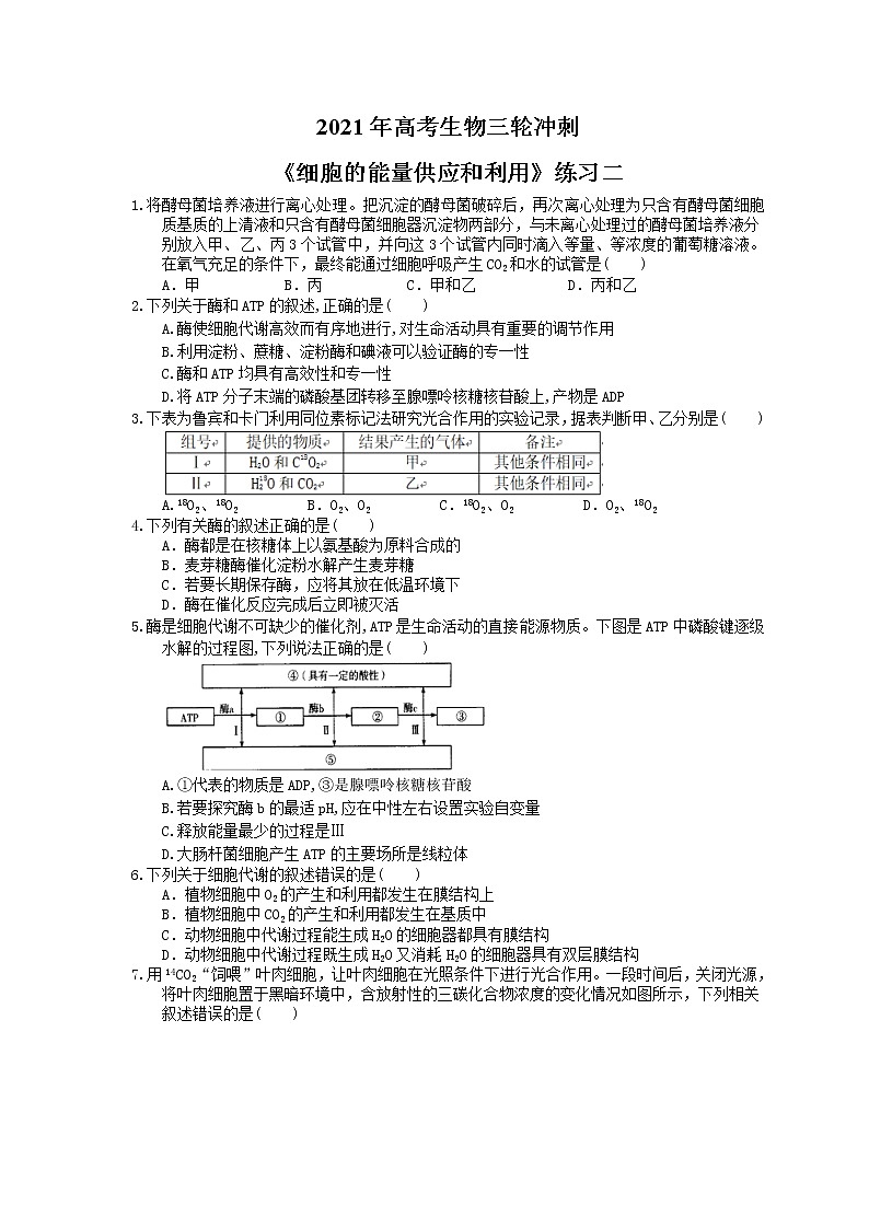 2021年高考生物三轮冲刺《细胞的能量供应和利用》练习二（含答案）第1页
