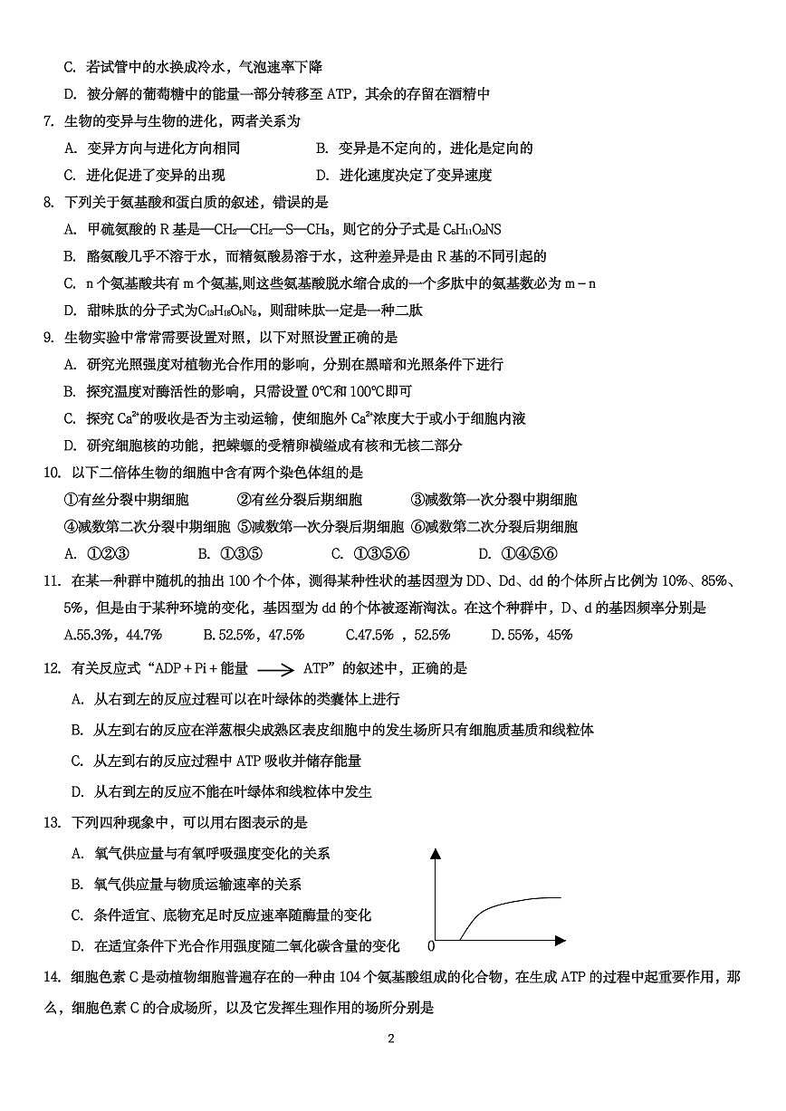 高二生物期末测试题第2页