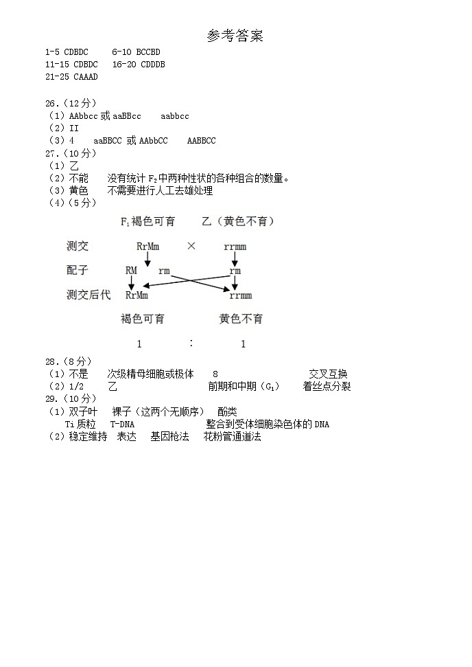 黑龙江省大庆铁人中学2020-2021学年高二下学期期中考试：生物+答案01