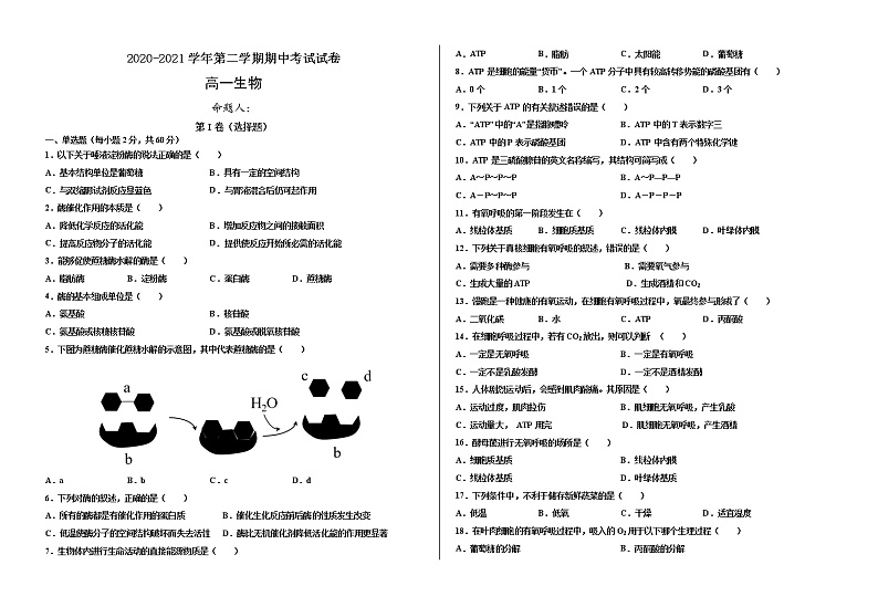 甘肃省武威第十八中学2020-2021学年高一下学期期中考试生物试题+答案01