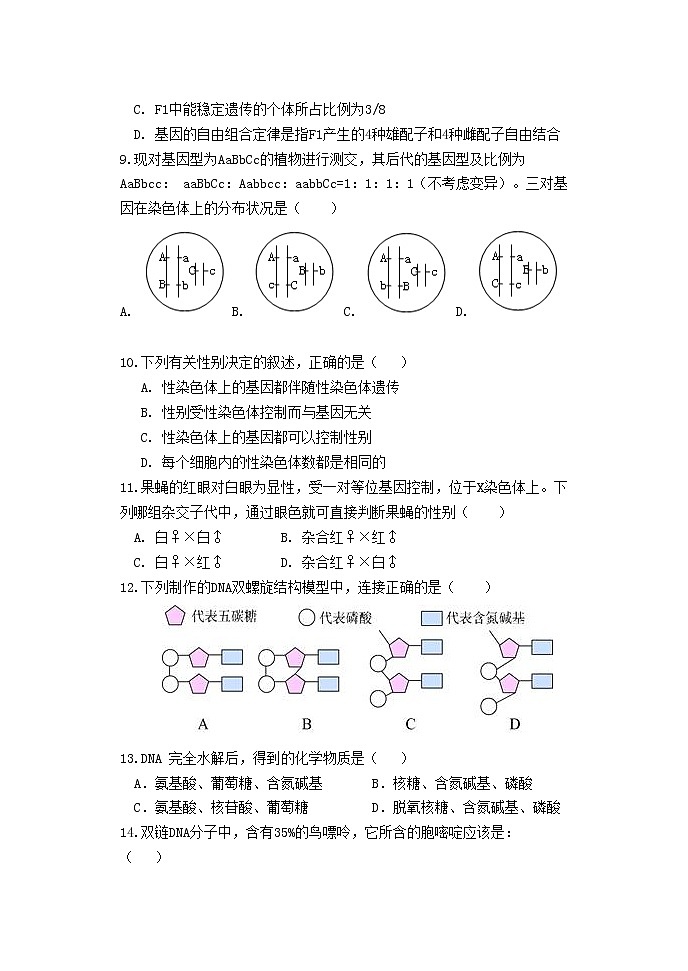 河北省保定市第二十八中学2020-2021学年高一下学期五月月考生物试题+答案02