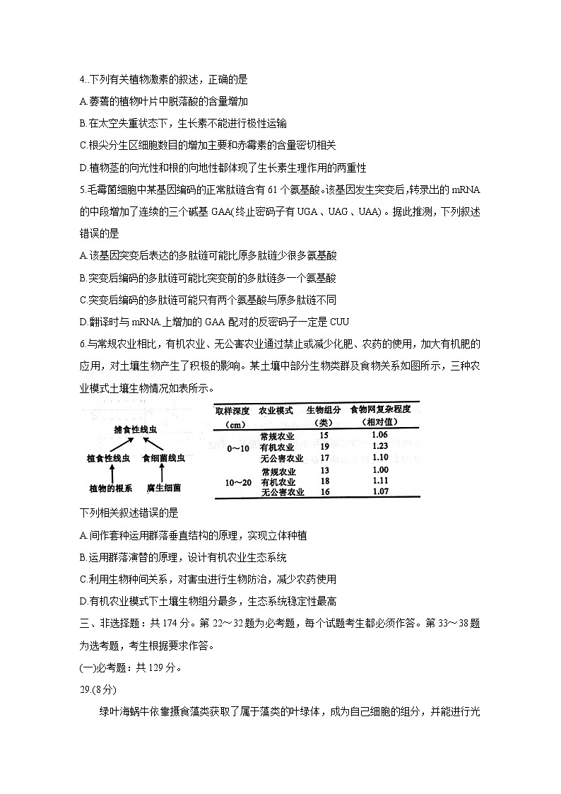 四川省成都市蓉城名校联盟2021届高三下学期4月第三次联考+生物+答案 试卷02