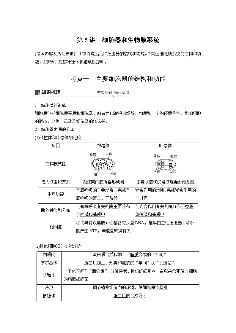高考生物专题复习第5讲　细胞器和生物膜系统01