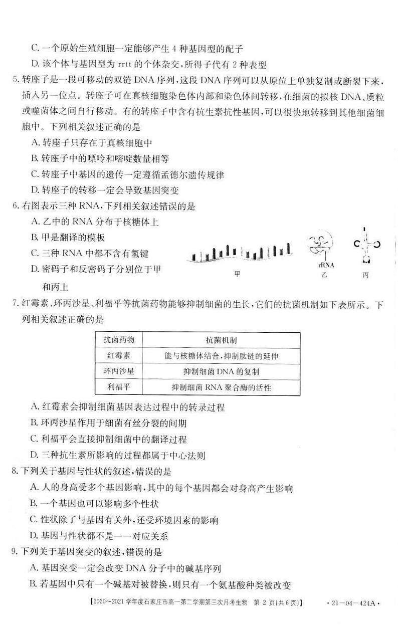 2020-2021学年河北省石家庄市高一下学期第三次月考生物试卷 PDF版02
