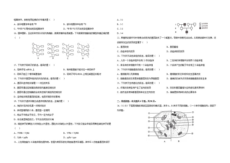 2019山东生物合格考真题及参考答案第2页