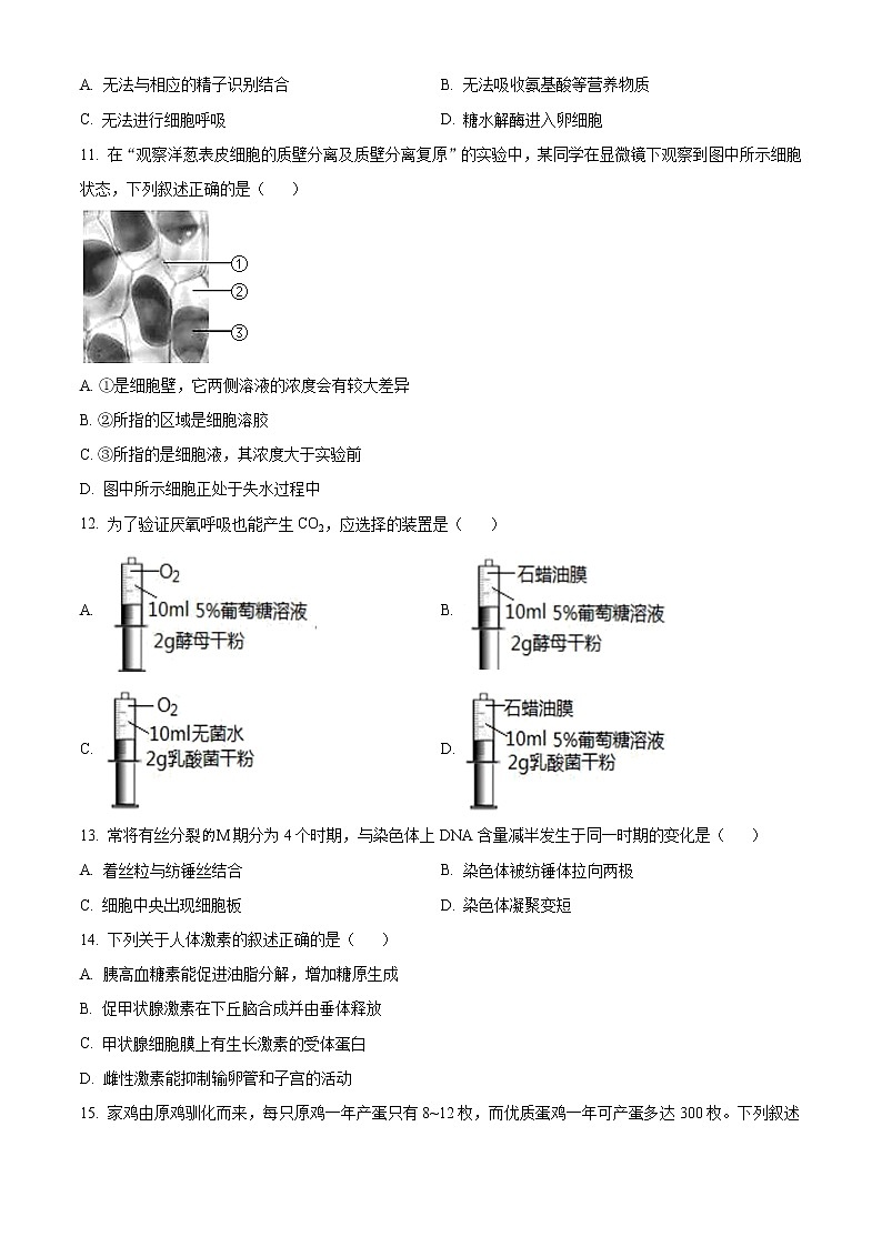 浙江省绍兴市2020-2021学年高二下学期期末调测生物试题+答案 （word版）03