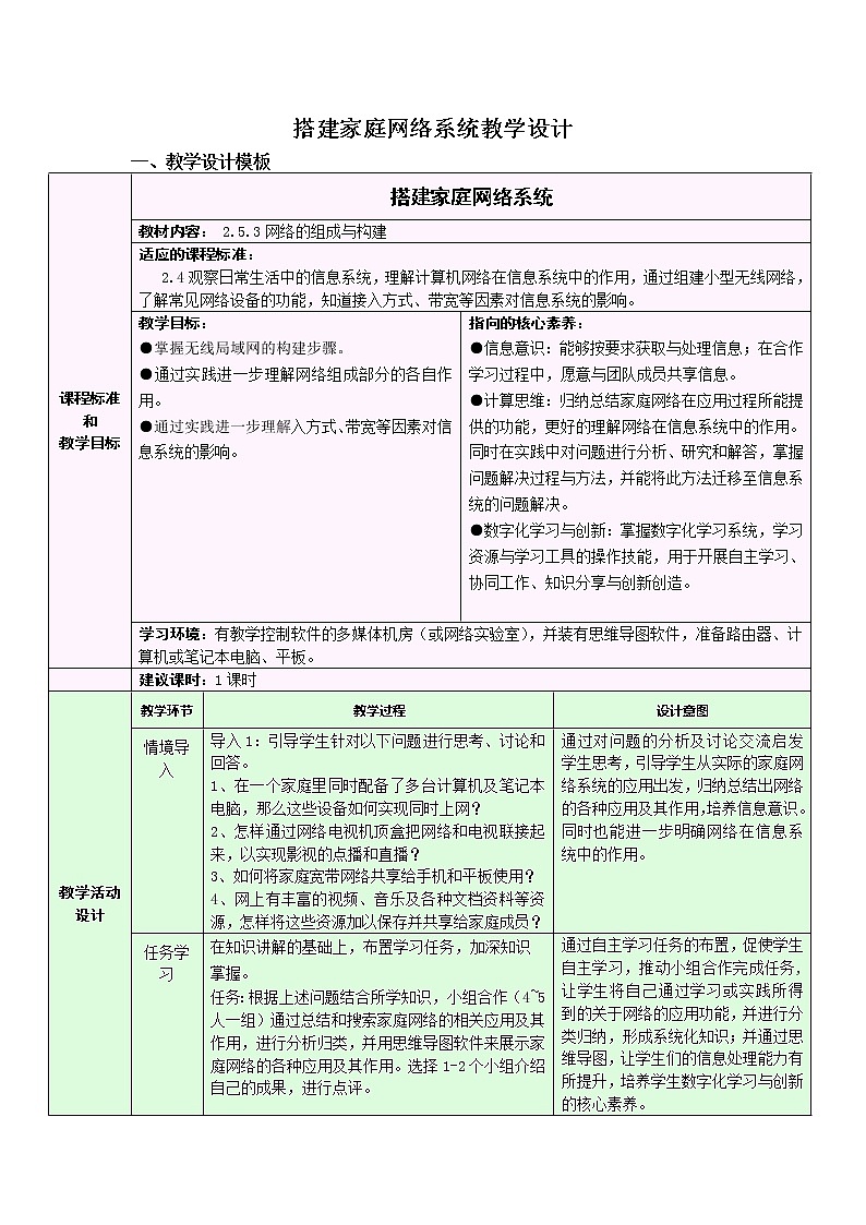 2.5.3 网络系统——搭建家庭网络系统 教学设计01