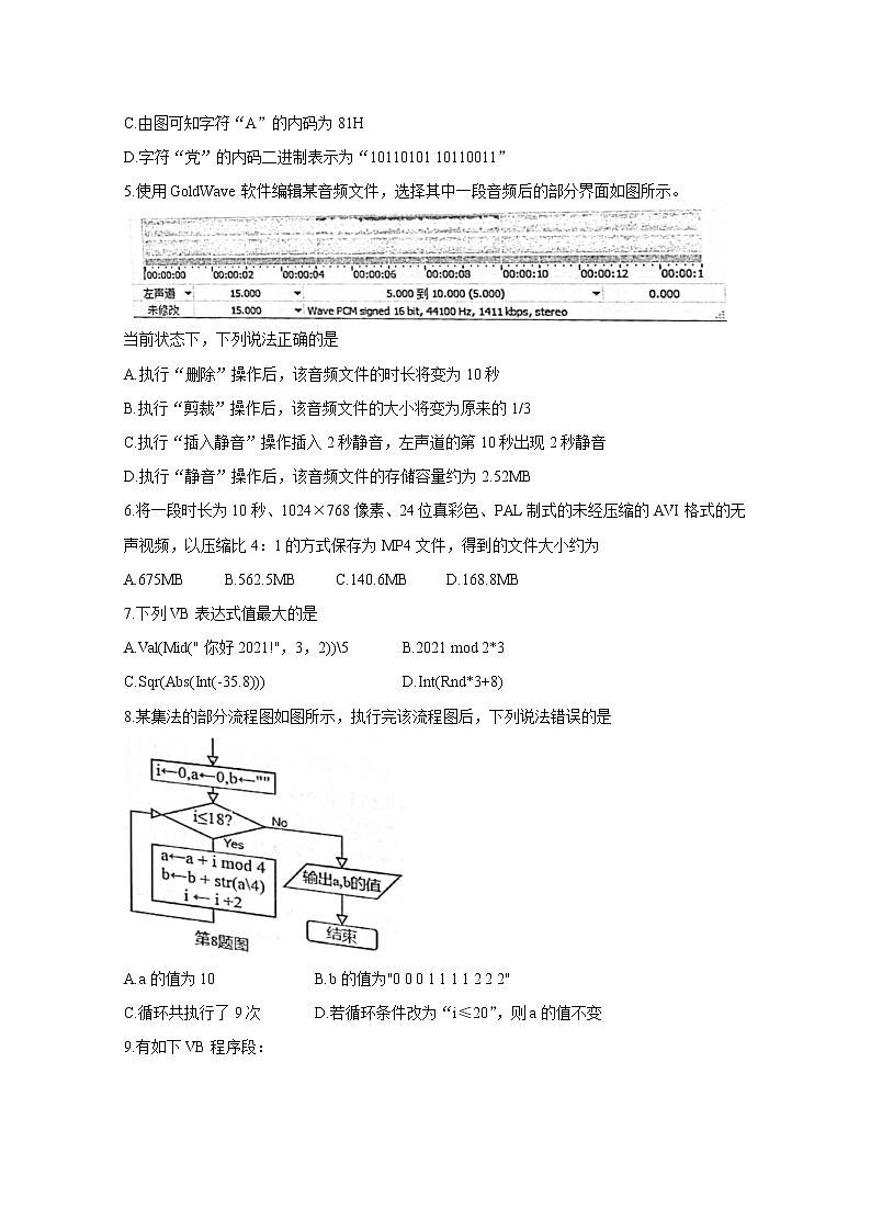 2020-2021学年浙江省宁波市慈溪市高二下学期期末测试 信息技术 word版第2页