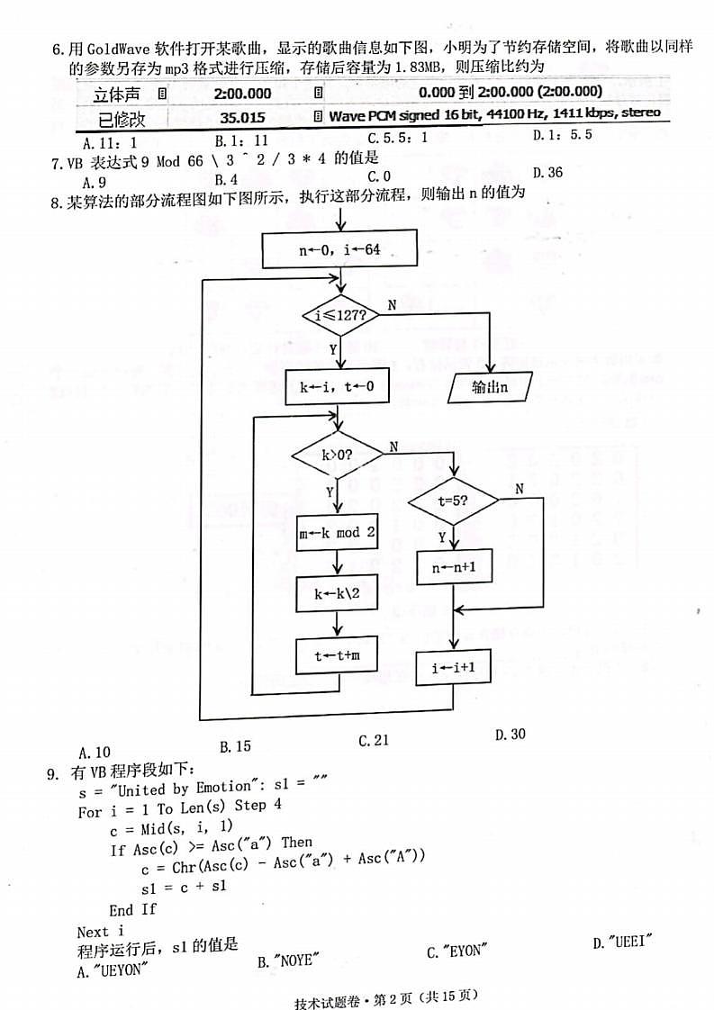 2022届浙江省五校高三上学期10月第一次联考技术试题（PDF版）02