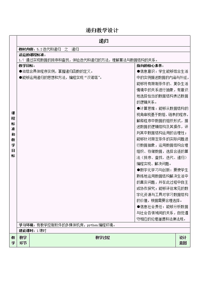 浙教版（2019）高中信息技术选修1-5.2.2：递归教学设计01