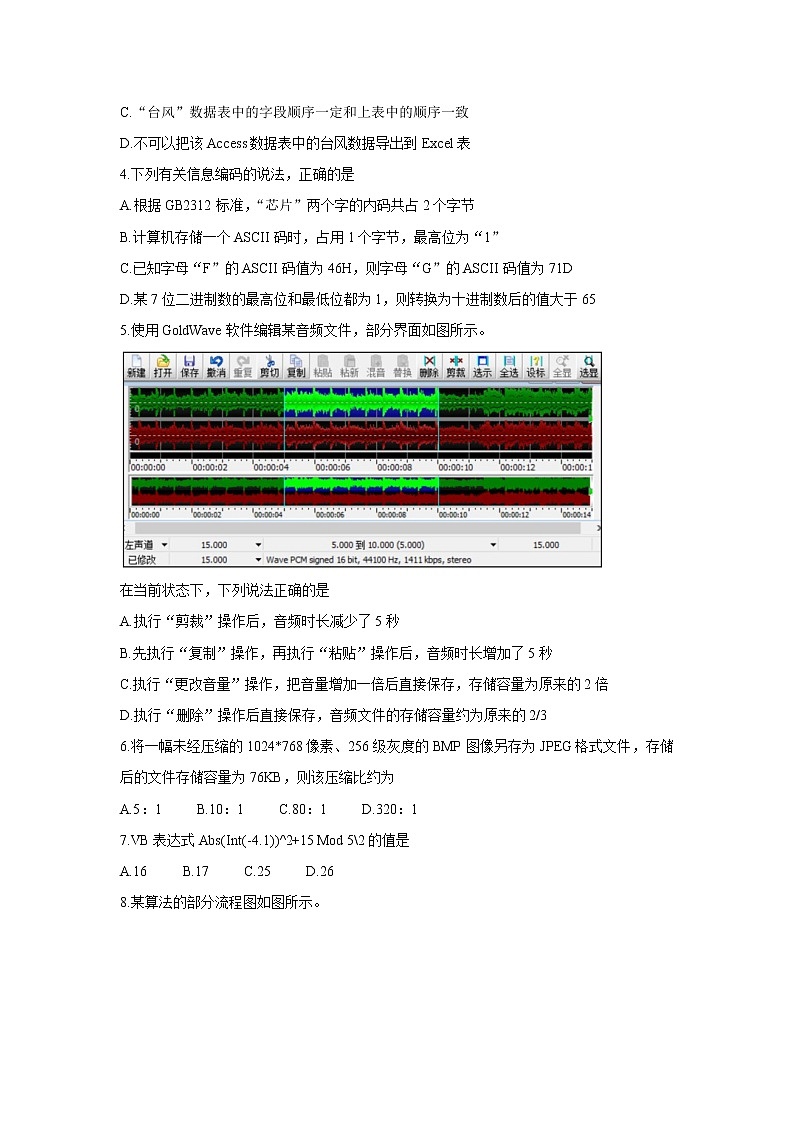 浙江省绍兴市2022届高三上学期11月选考科目诊断性考试信息技术含答案02