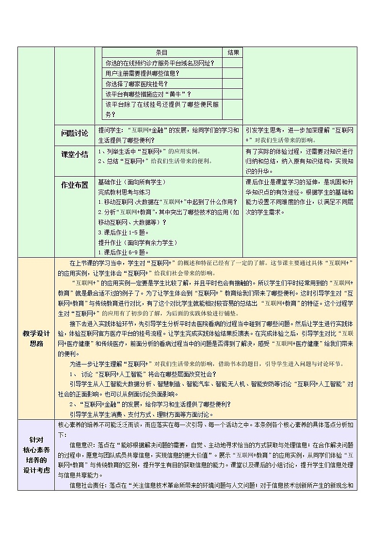 1.4 互联网+应用：了解网上挂号流程教学设计-2021-2022学年高中信息技术浙教版（2019）选修202
