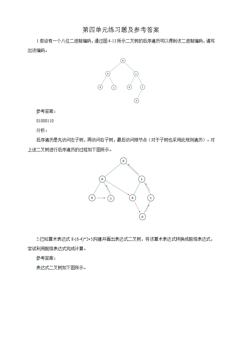 第四单元 二叉树 练习及参考答案01
