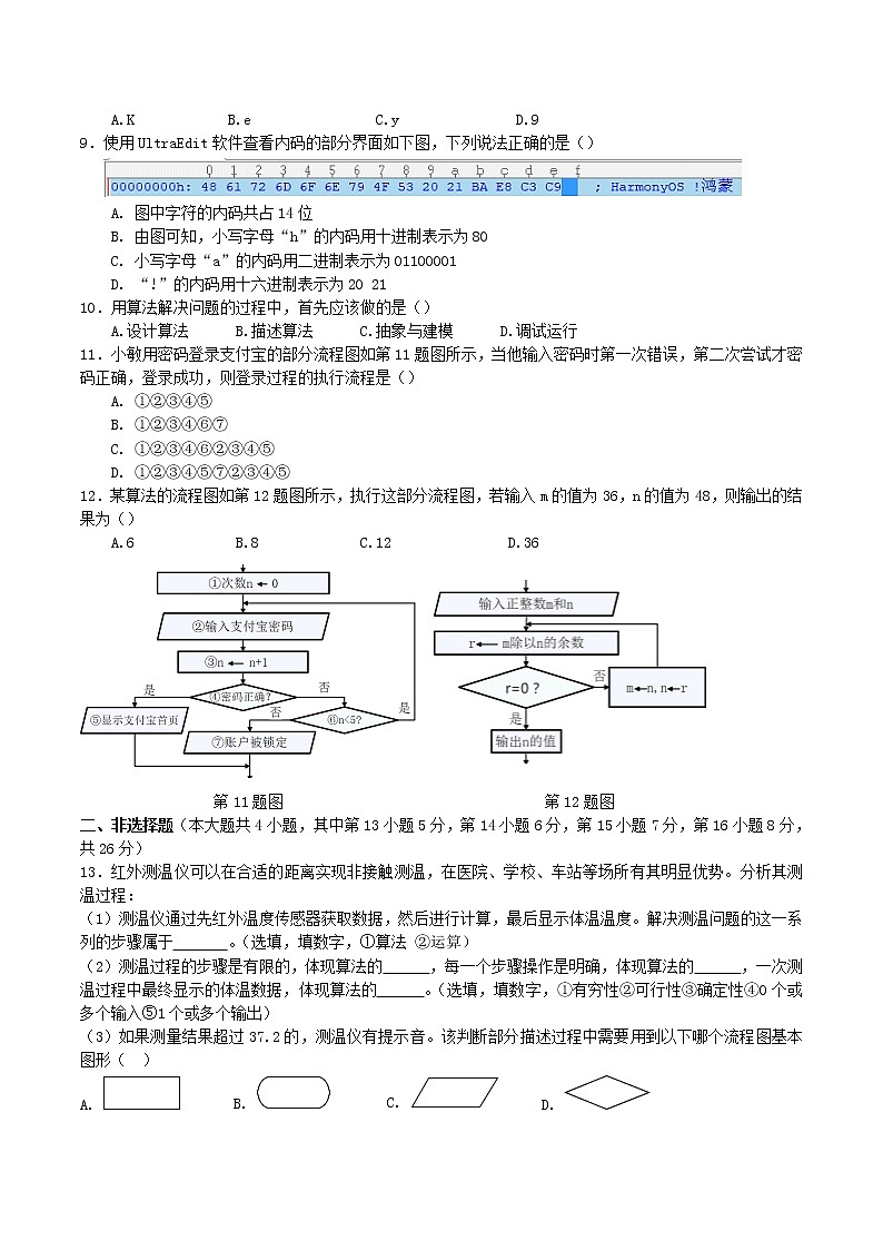2021-2022学年浙江省S9联盟高二上学期期中联考信息技术试题 Word版02