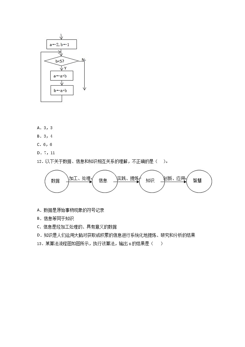 粤教版（2019）高 中信息技术 必修1第一、二、三章  综合训练（含答案）第3页