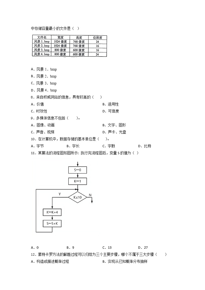 粤教版2019 高中信息技术必修1 第一、二、三章 单元训练（含答案）02