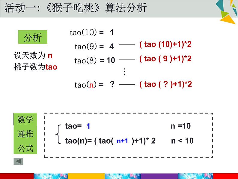 高中信息技术 从裴波那契的兔子问题看递归算法递归算法与递归程序 部优课件04