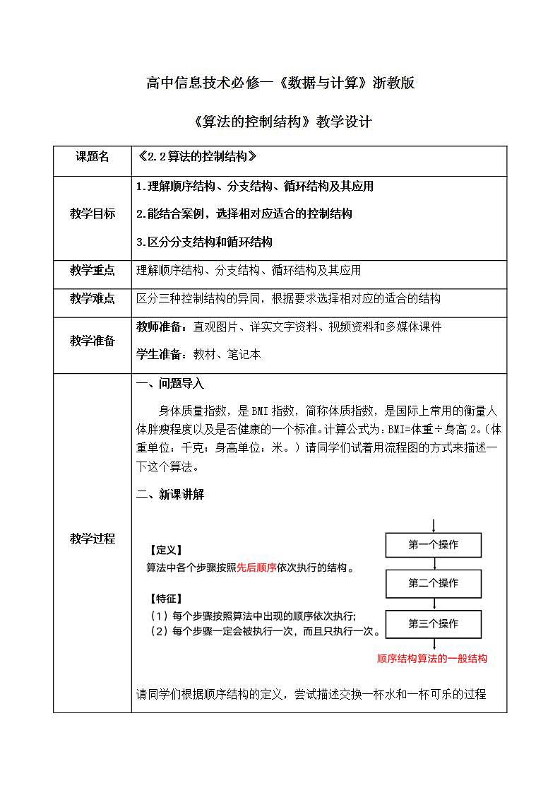 2.2《算法的控制结构》课件PPT+教案01