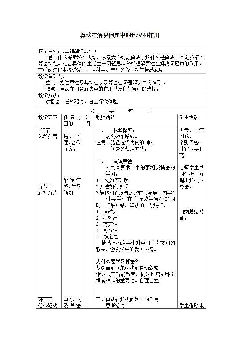 粤教版高中信息技术（选修1）1.2.3 算法在解决问题中的地位和作用 课件+教案01