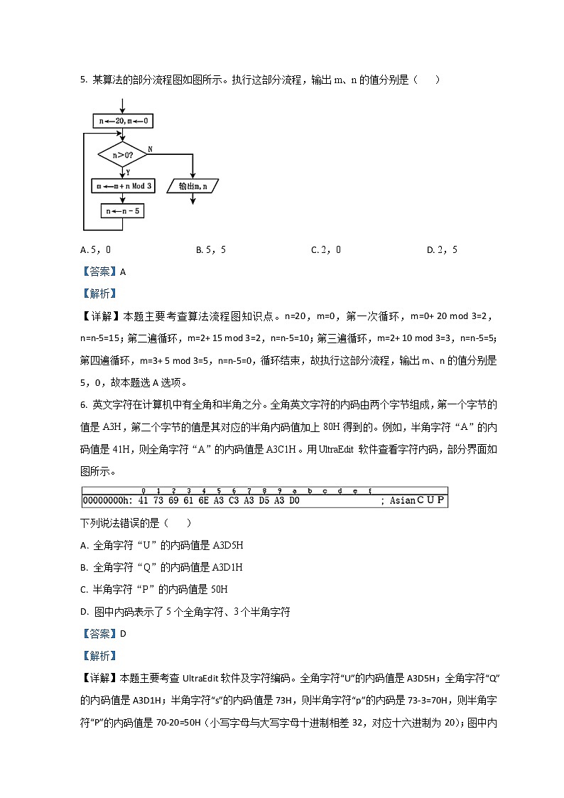 2021-2022学年浙江省1月普通高中学业水平考试考试信息技术试题 解析版第3页
