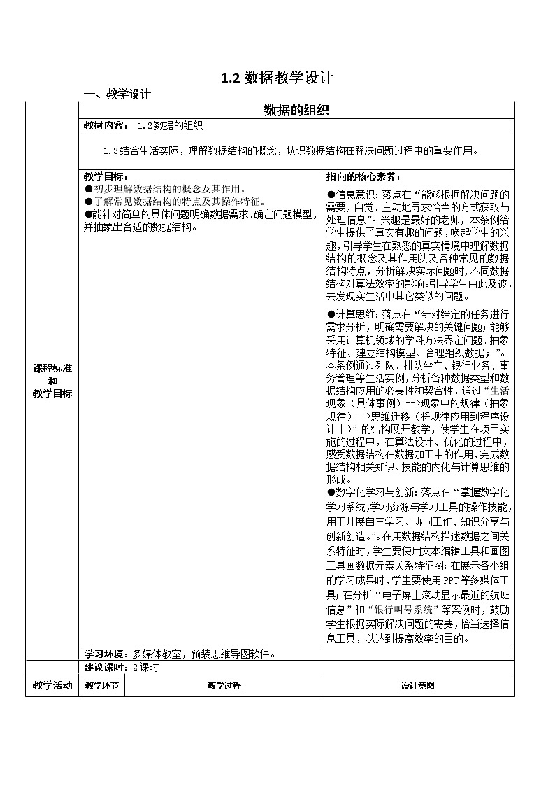 1.2 数据的组织 教学设计（表格式）01