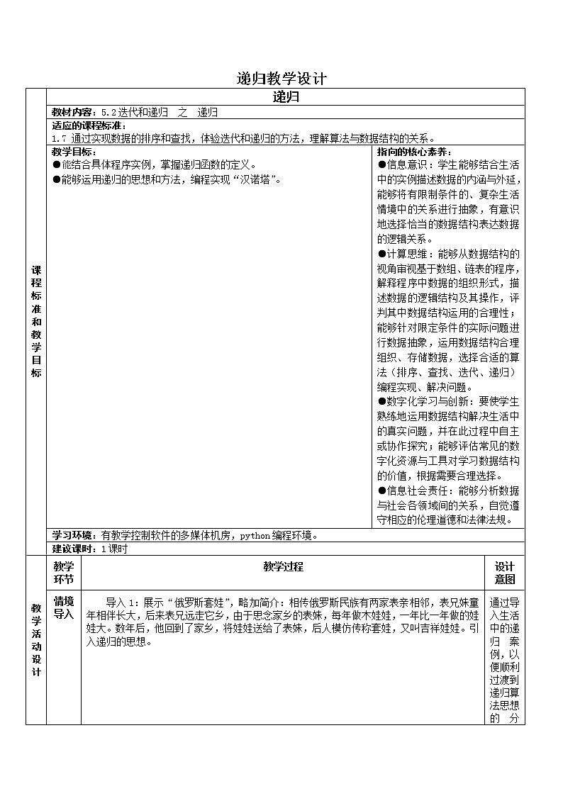 5.2 迭代与递归 教学设计（2课时，表格式）01