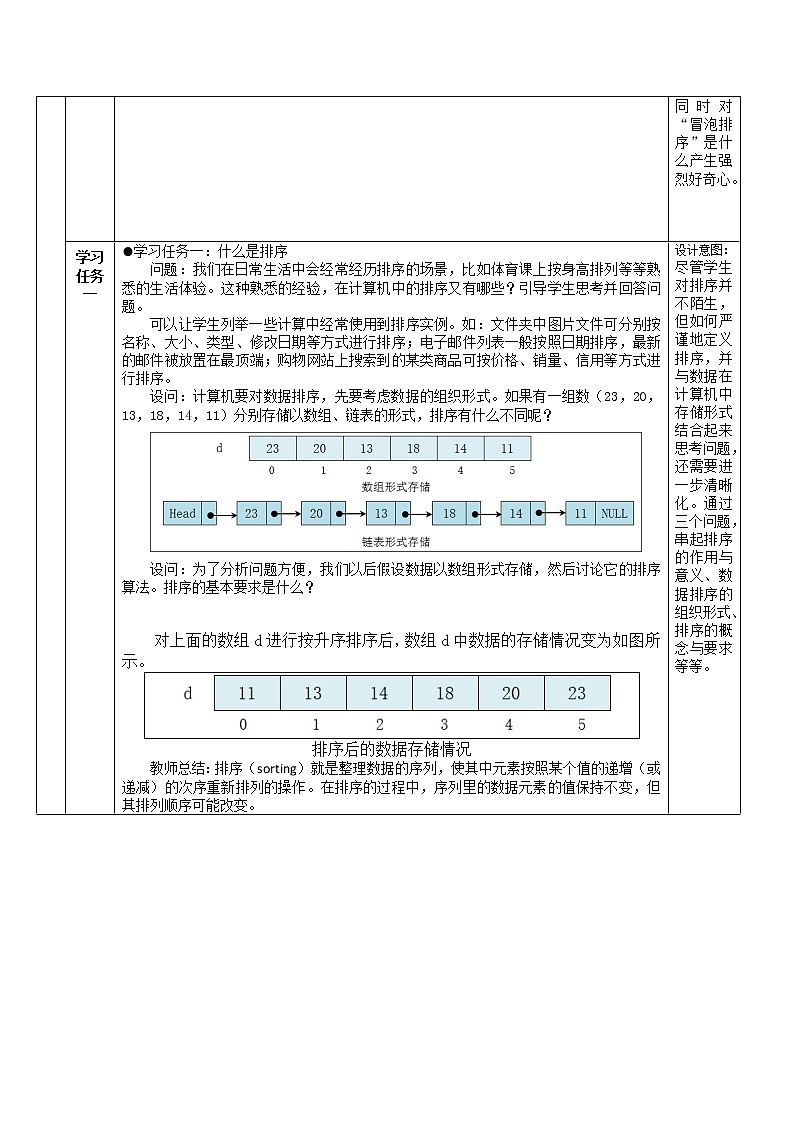 5.3.1 排序的概念、排序算法的思想 教学设计第2页