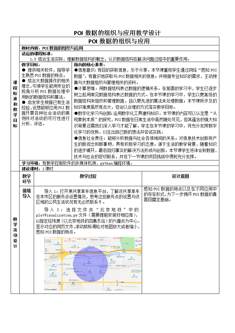 6.2 POI数据的组织与应用 教学设计（表格式）第1页