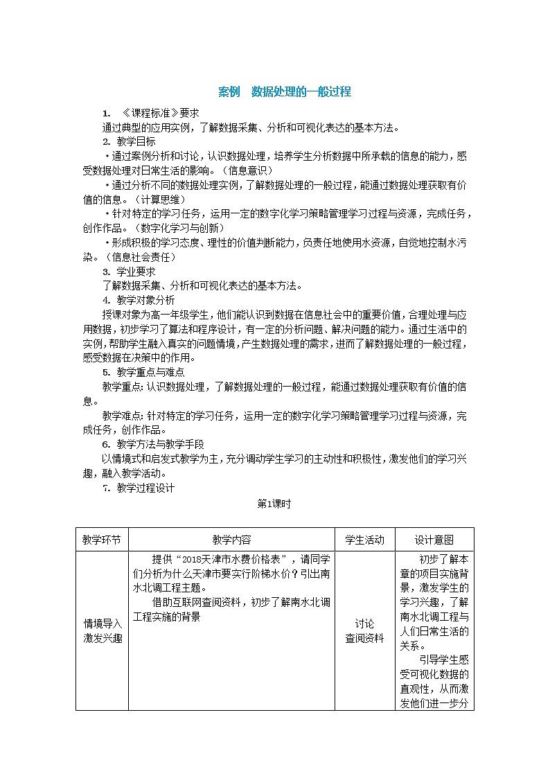 中图人教版（2019）信息技术必修一 3.1 数据处理的一般过程 教案01