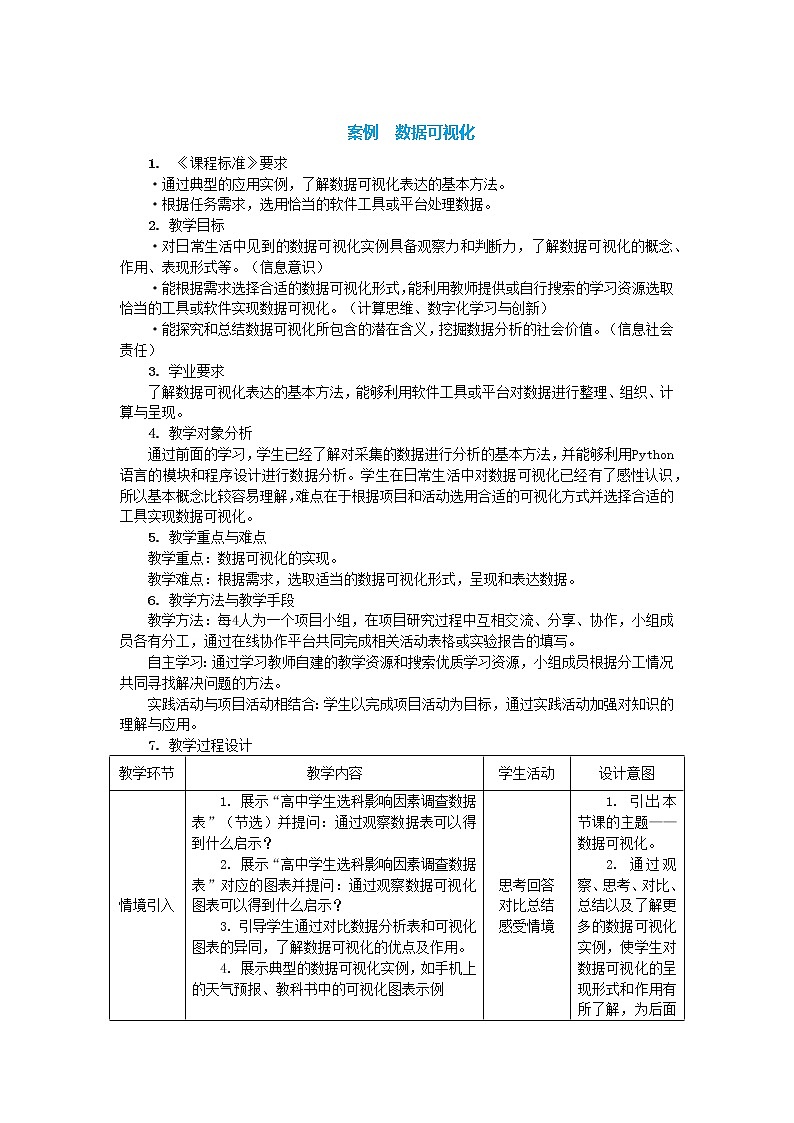 中图人教版（2019）信息技术必修一 3.3.2 数据可视化 教案01