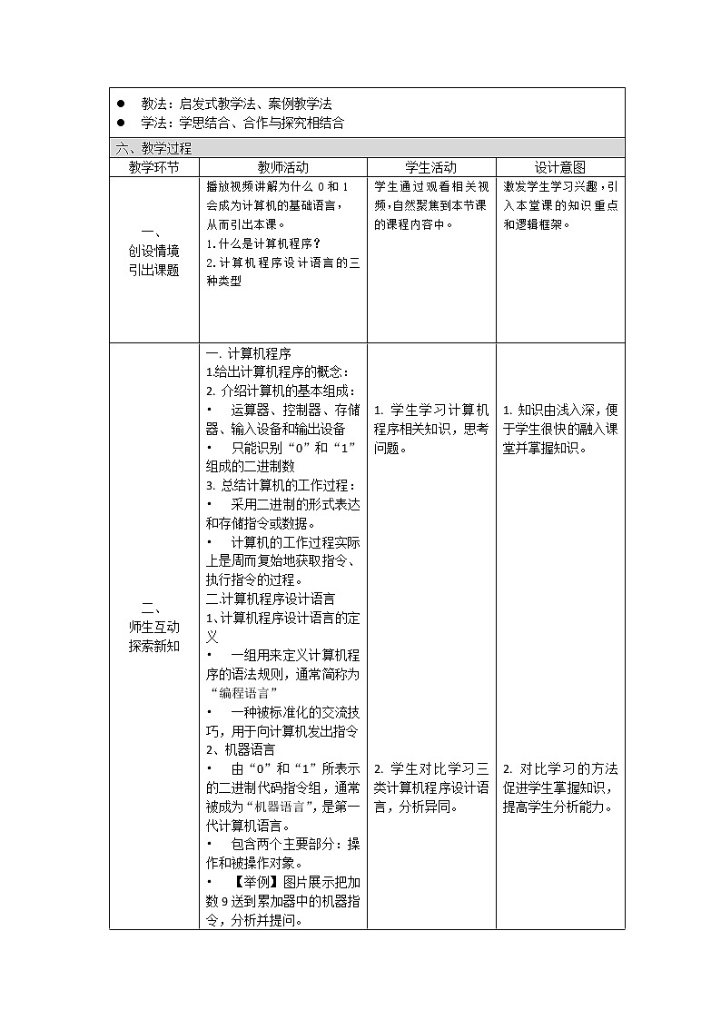 高中信息技术 必修1：《3.3计算机程序与程序设计语言》教案02