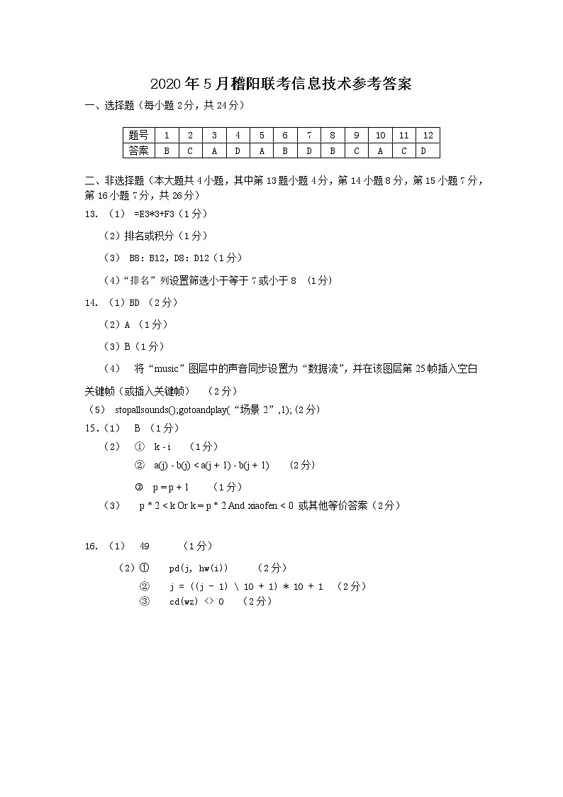 2020浙江省稽阳联谊学校高三下学期4月联考试题信息技术含解析01