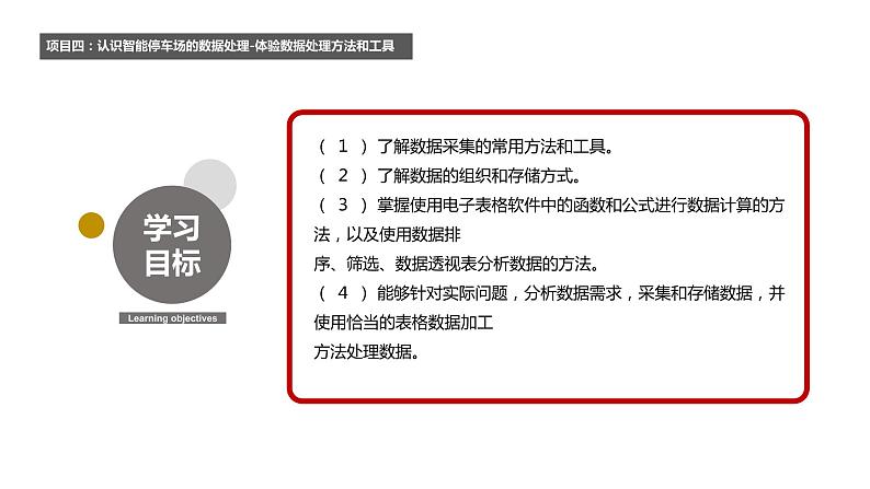 项目四 认识智能停车场中的数据处理-体验数据处理的方法和工具 课件-2021-2022学年高中信息技术沪科版（2019）必修102