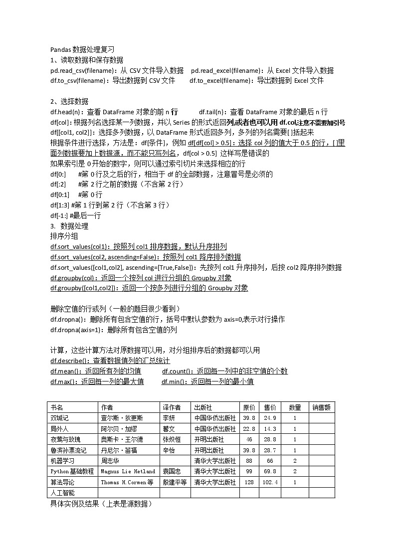 Pandas数据处理复习学案01