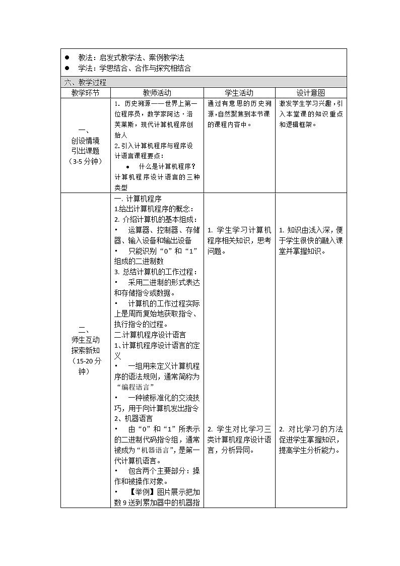 高中信息技术 粤教版《计算机程序与程序设计语言》教学设计第2页