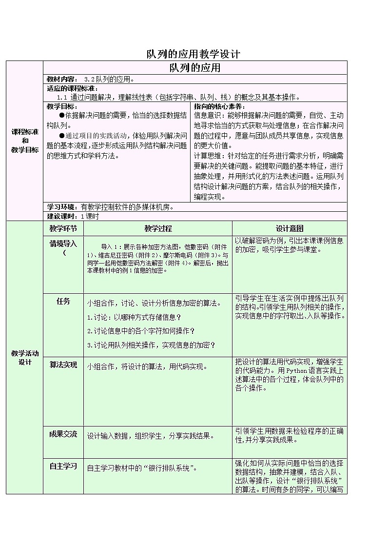 3.2.2 队列的应用 教学设计01