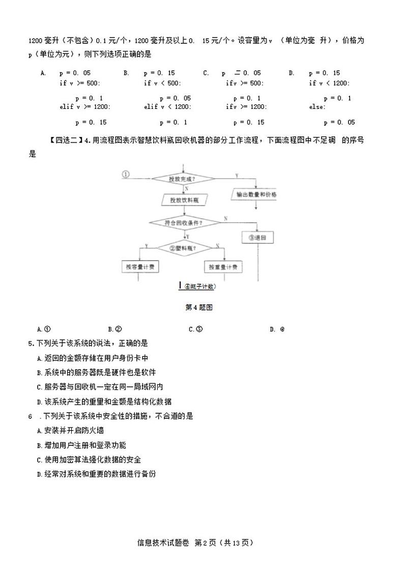 2023届浙江省温州市普通高中高三下学期3月第二次适应性考试（二模） 技术（PDF版）第2页