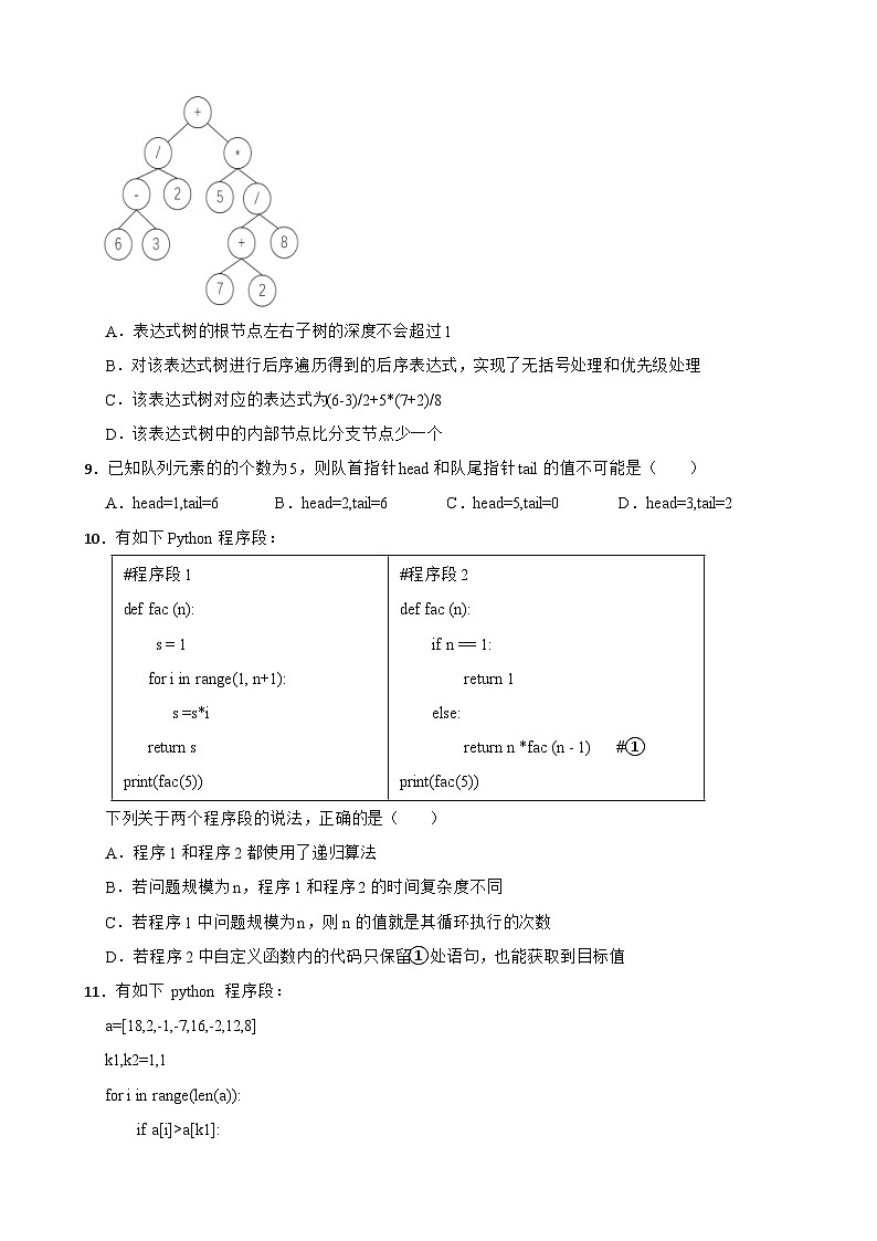 浙江省杭州及周边重点中学2023届高三下学期信息技术3月联考卷03