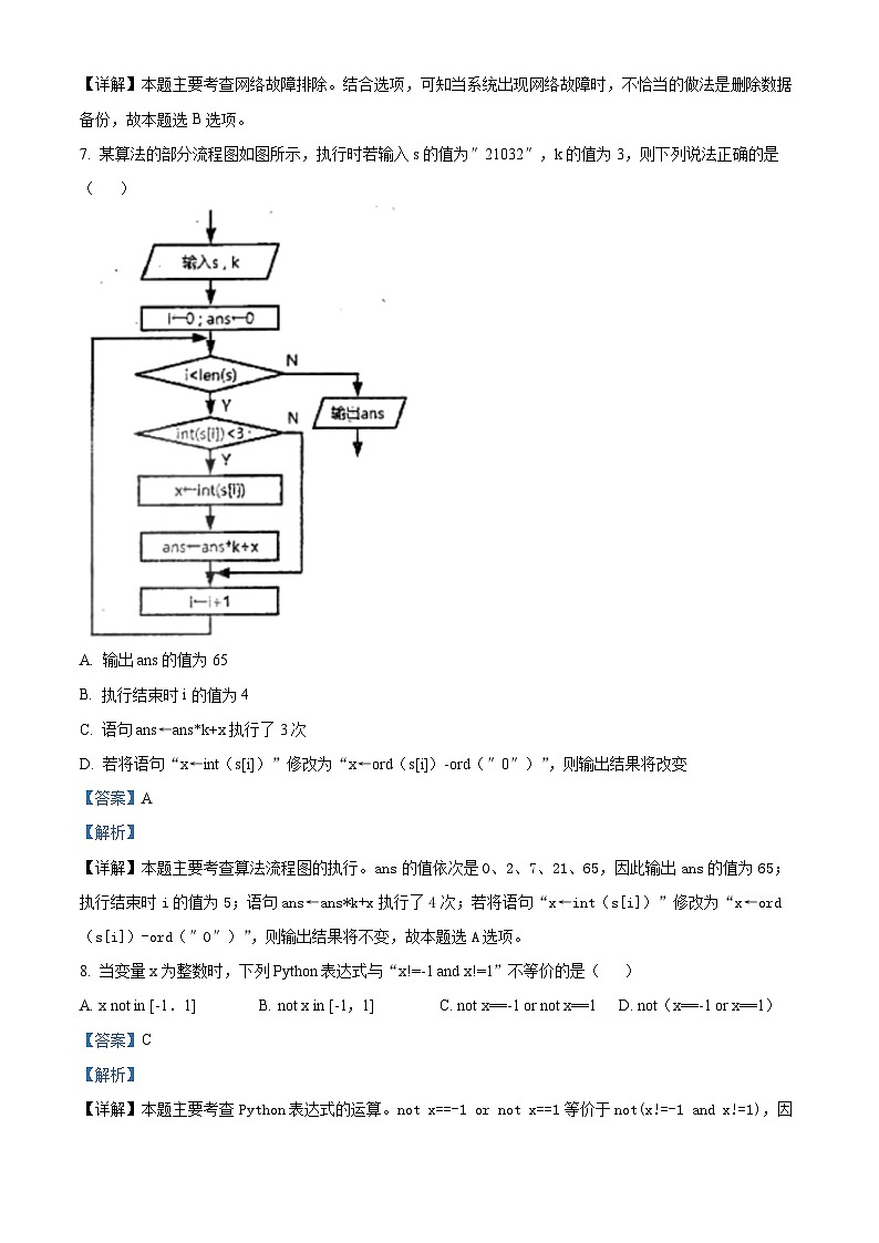 浙江省杭州市2022-2023学年高二技术下学期期末考试试题（Word版附解析）03