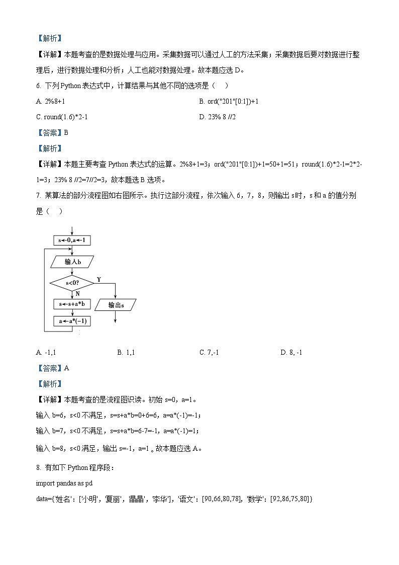 浙江省宁波市九校2022-2023学年高一技术下学期期末联考试题（Word版附解析）第3页