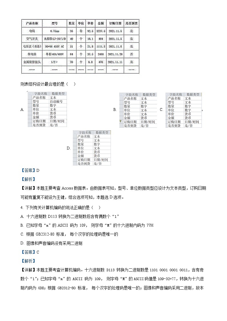 浙江省精诚联盟2021-2022学年高三信息技术上学期12月适应性联考试题（Word版附解析）02