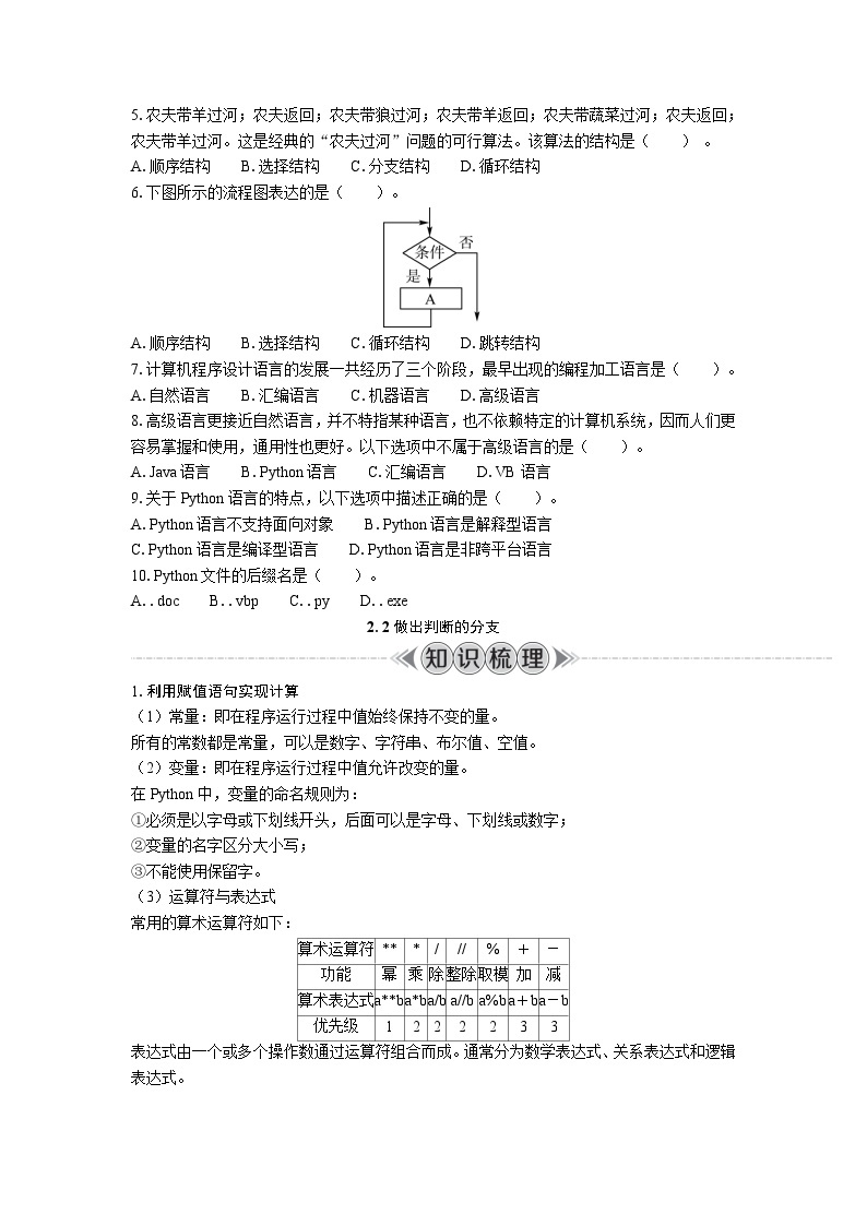 必修1 数据与计算 第 2 单 元　编程计算  复习 教案（含答案）-2024年江苏省普通高中学业水平合格性考试 信息技术03