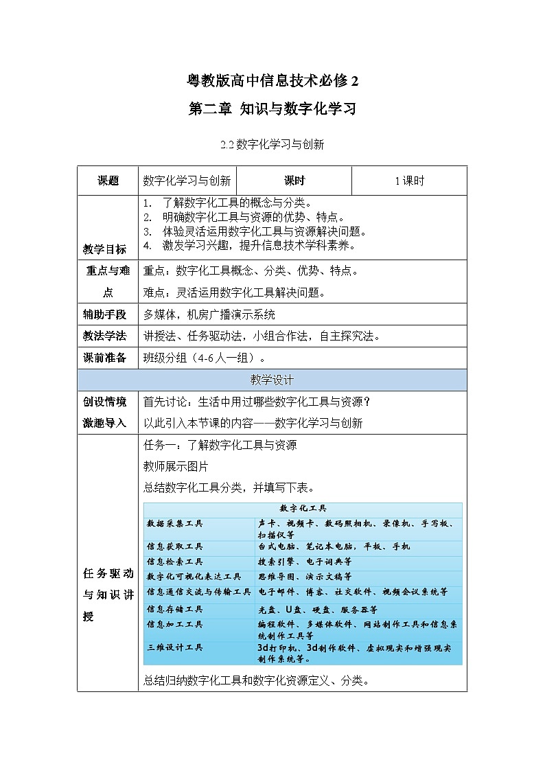 粤教版高中信息技术必修1《数据与计算》2.2 数字化学习与创新课件01