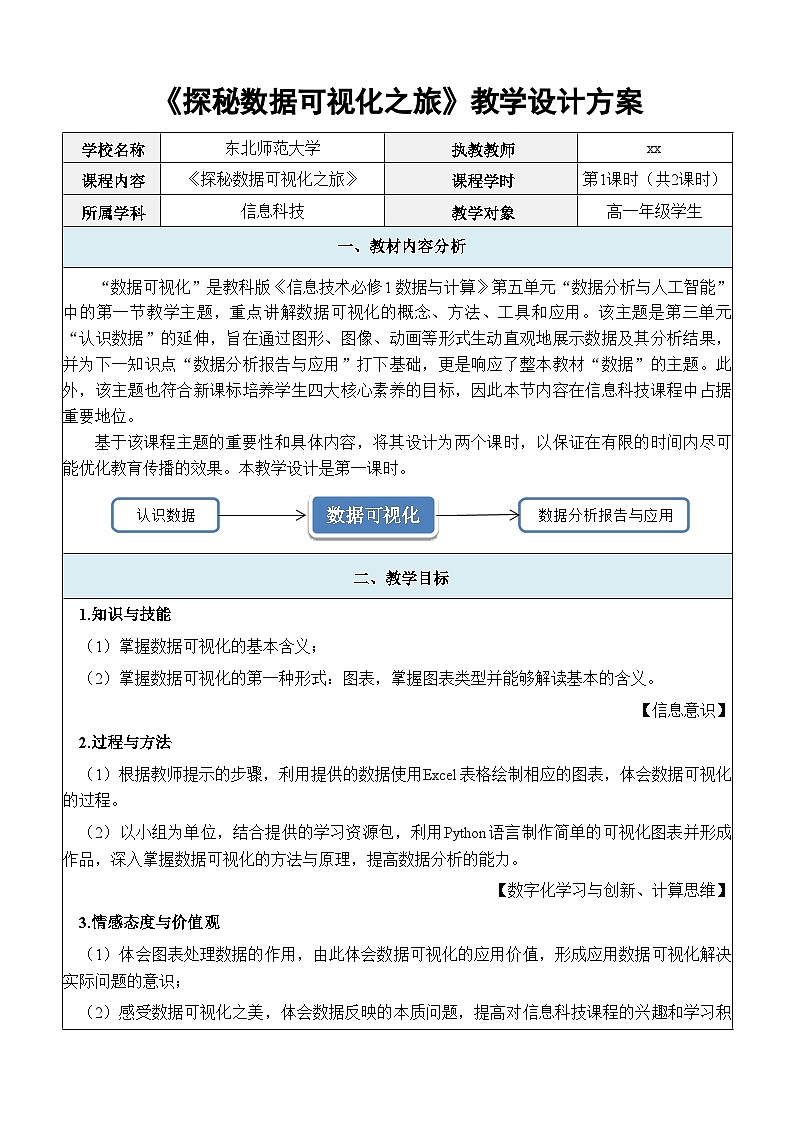 教科版《信息技术必修1 数据与计算》第五单元“数据分析与人工智能” 走近数据分析第一课时 教案（含excel）01