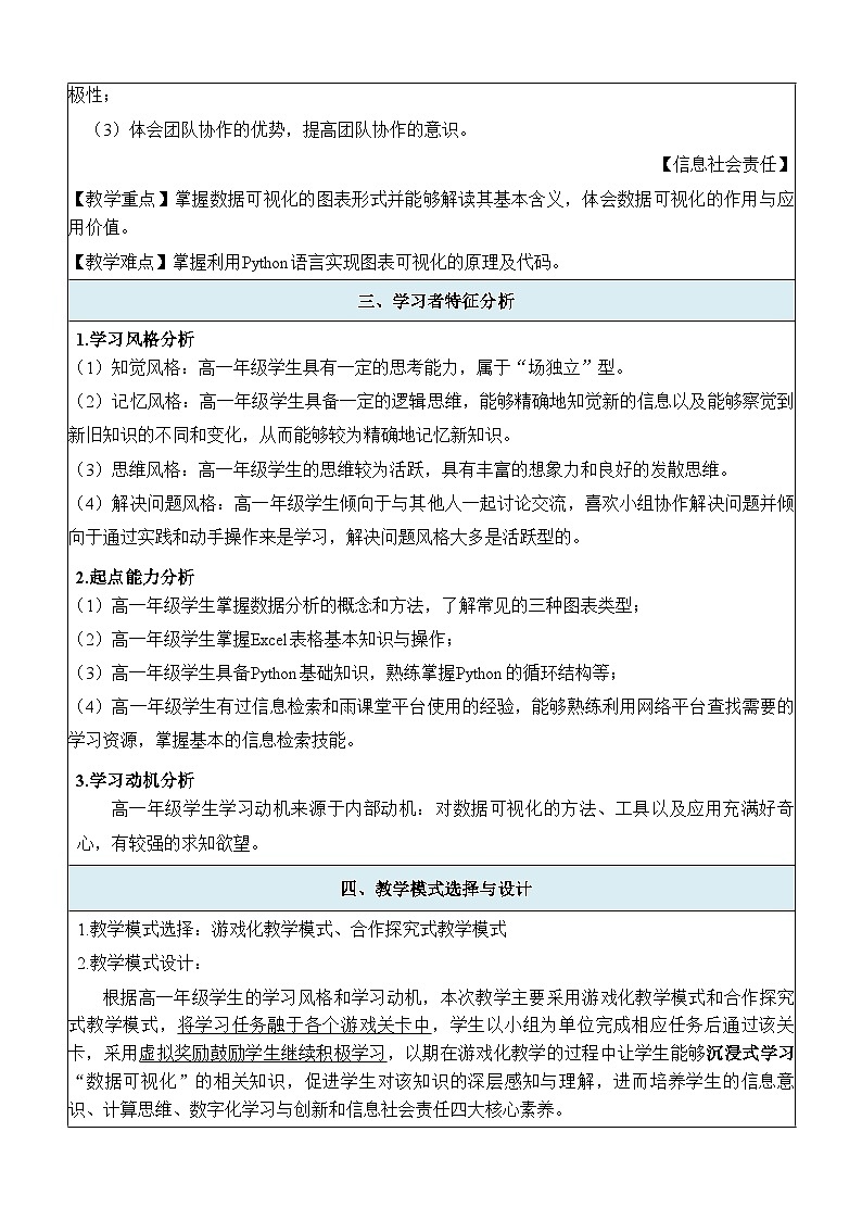 中图版高中《信息技术必修1 数据与计算》第三章第三节“数据分析与可视化”第一课时课件+教案02