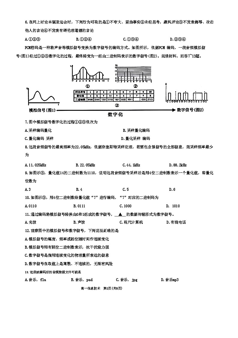 山西省太原市2023-2024学年高一上学期期末考试信息技术试题第2页